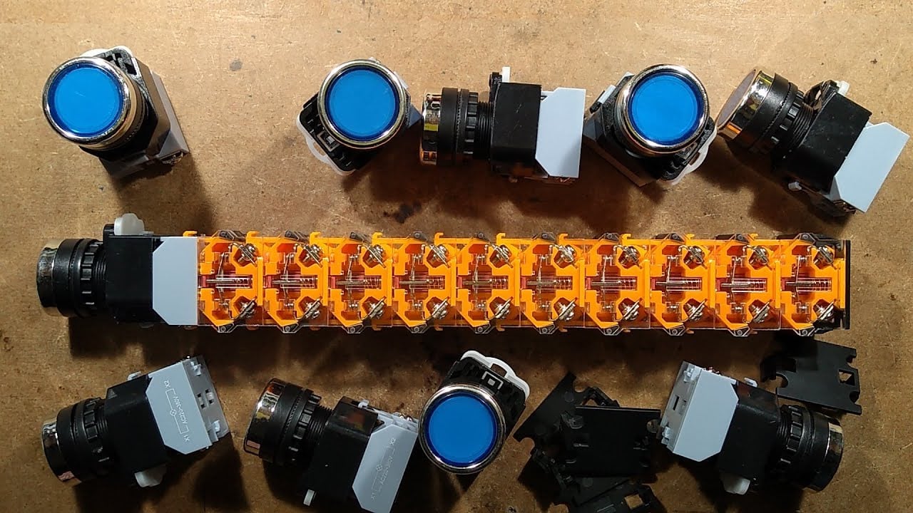 Stacking industrial switch contact blocks and actuation force test by bigclivedotcom