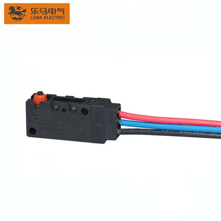 Side view of LEMA waterproof micro switch showing cable routing orientation for panel design