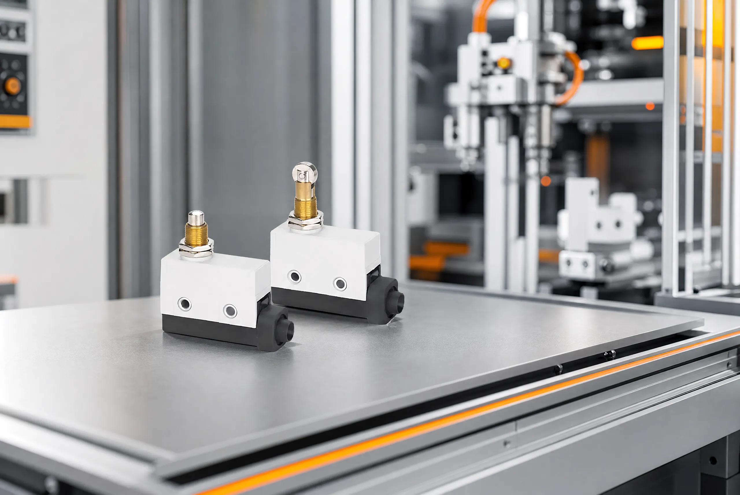 Limit switches positioned near an automated production mechanism Limit switches positioned near an automated production mechanism