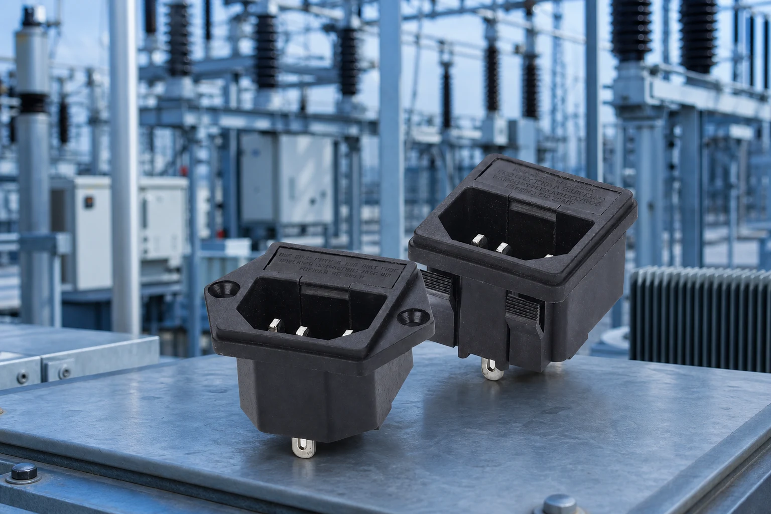 Rear terminals and panel retention features of a power socket