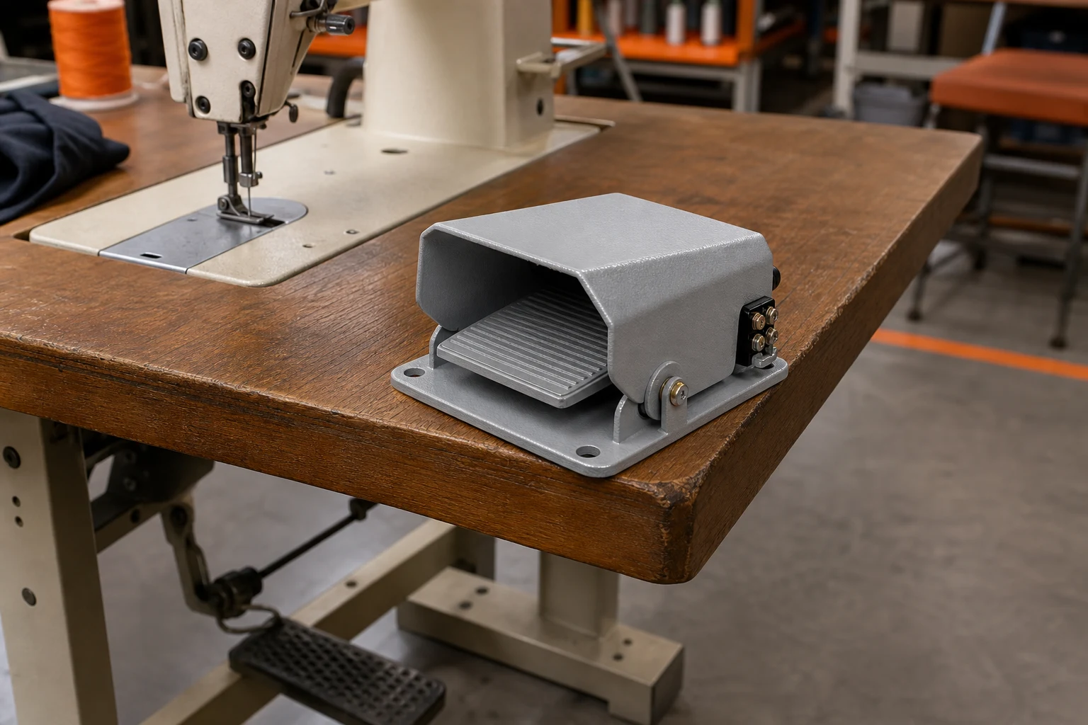 Foot Switch Manufacturer China — LEMA Electric official product with illustrative industrial background (not a real site photo)