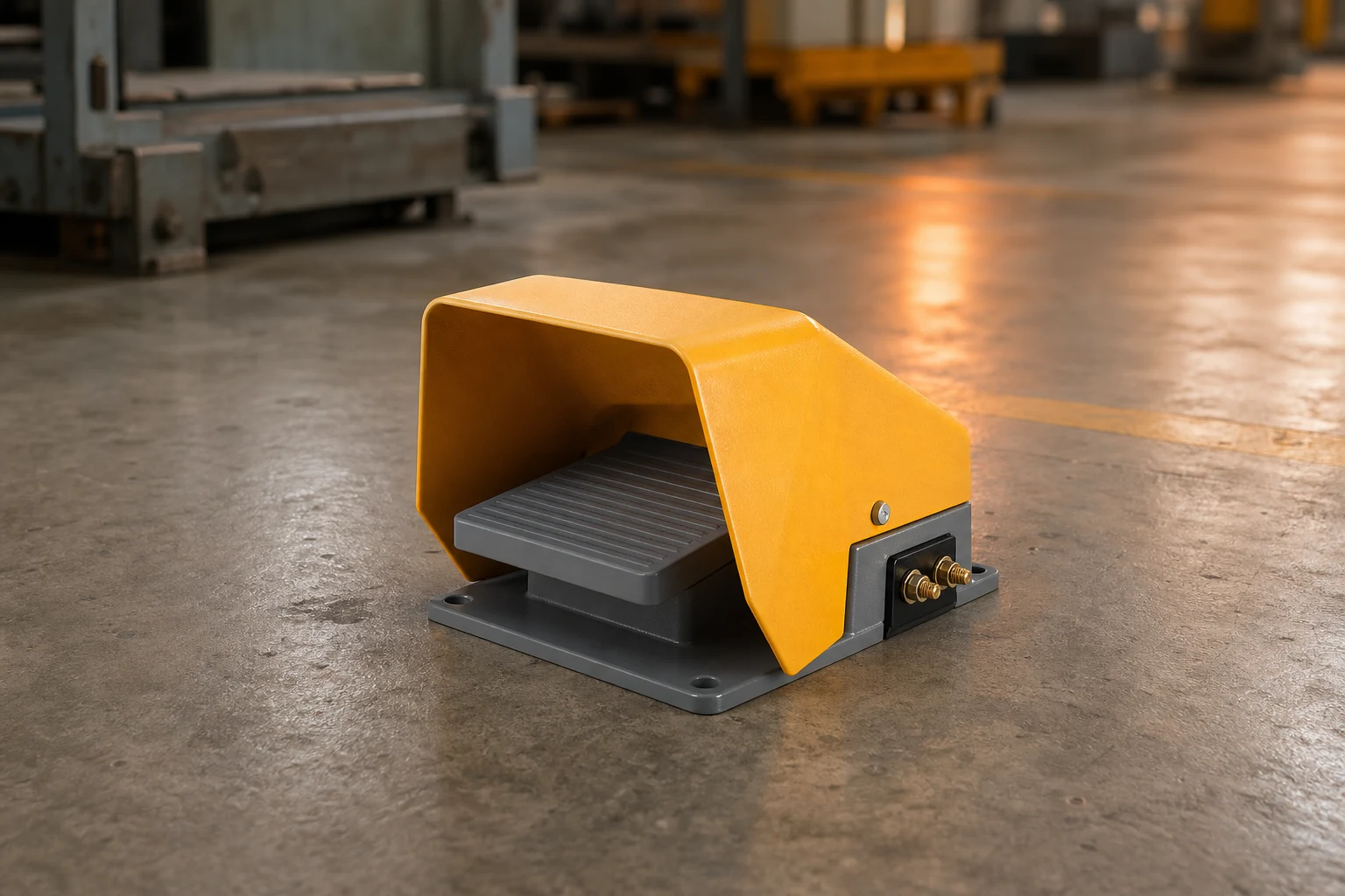 LEMA Electric foot_switch — official product photo with illustrative scene background (not a real site photo)