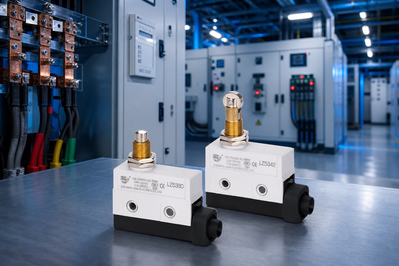 Limit switch products shown in an industrial equipment environment