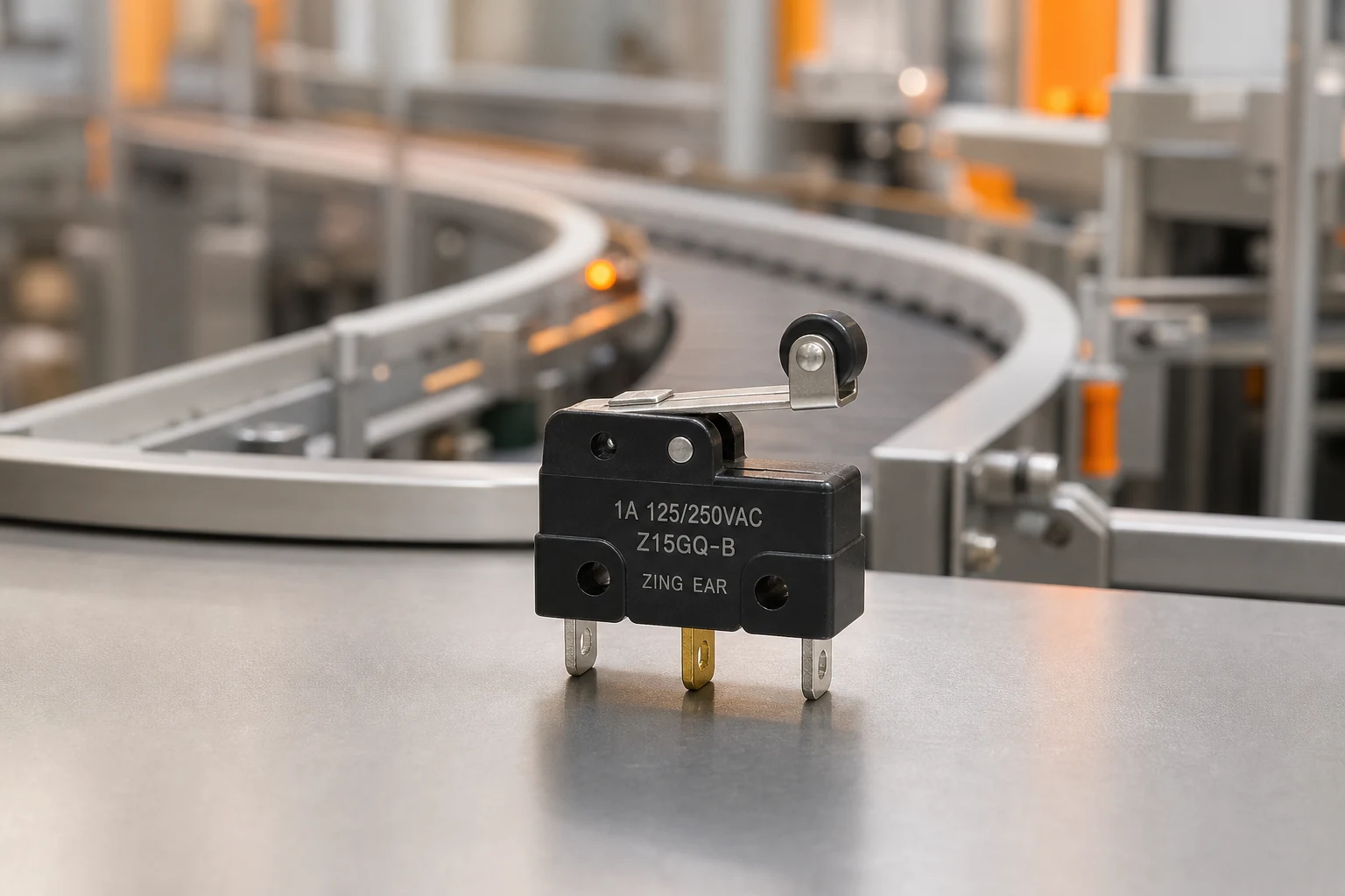 Snap Action Switch Manufacturer — LEMA Electric official product with illustrative industrial background (not a real site photo)