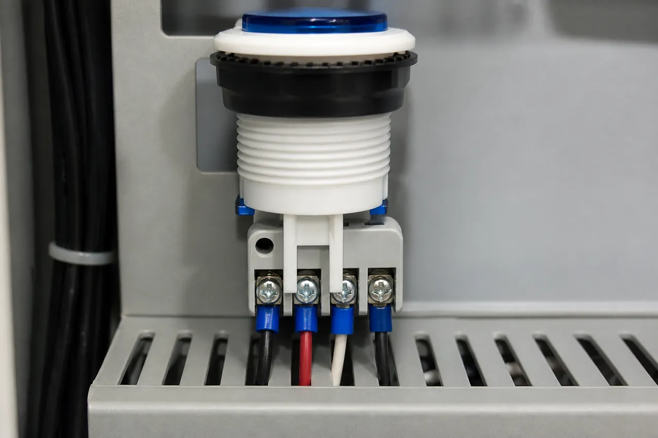 24V Push Button Switch: PLC Input Interface Notes for OEM Panels 4 PBS push button rear terminals for PLC input landing