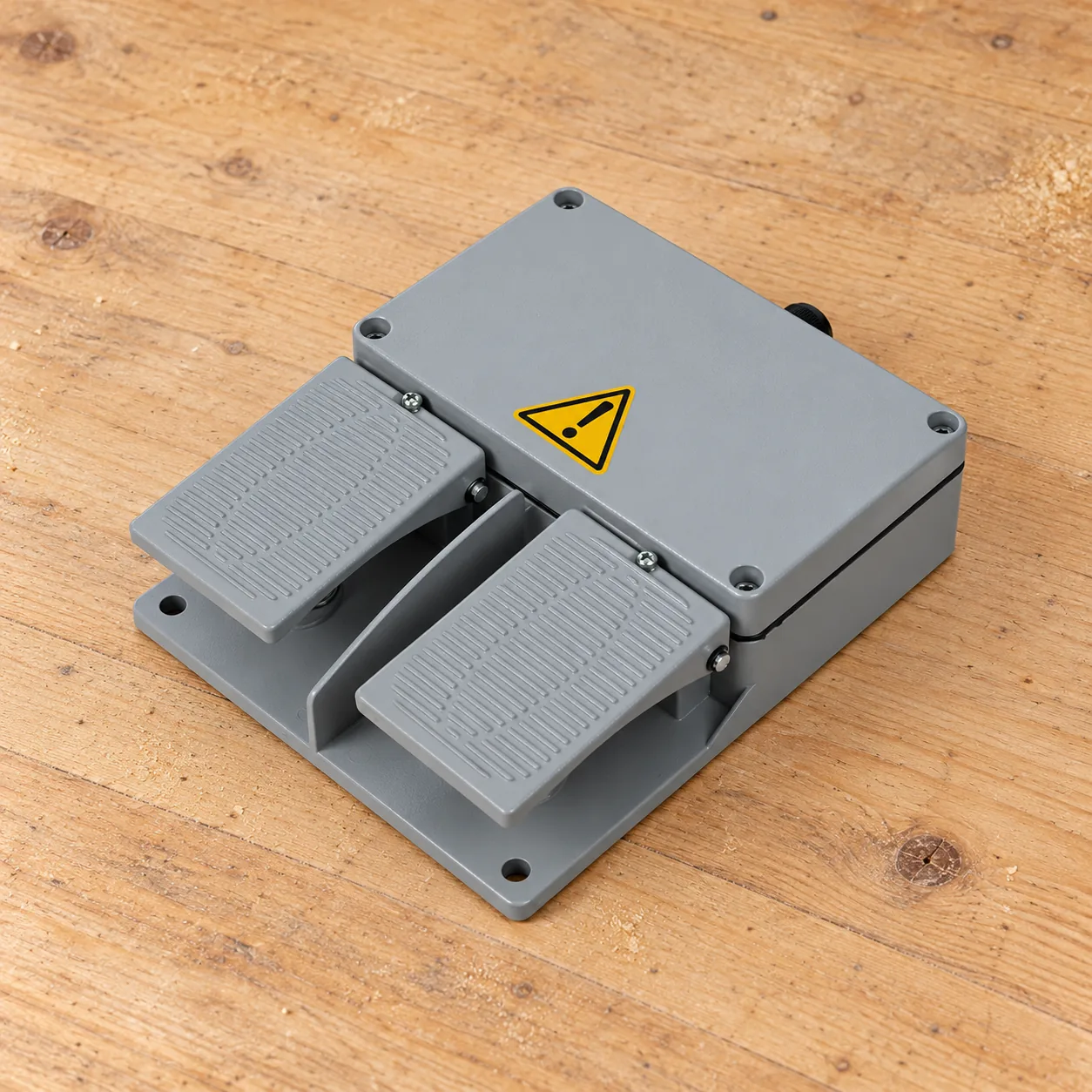 Top view of the LEMA LF-series guarded dual-pedal foot switch
