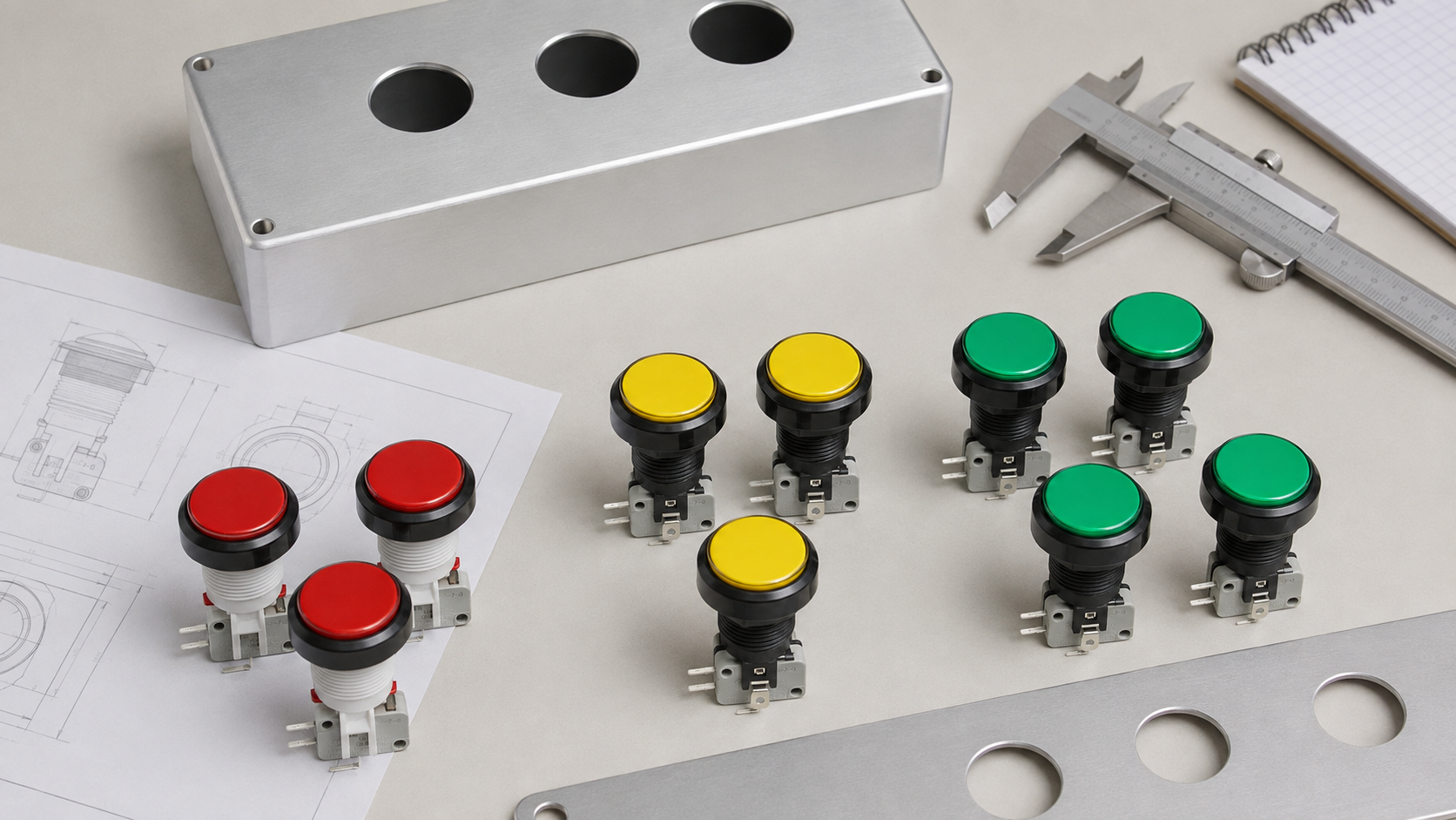 Farbnormen für Drucktasten Anwendungsdetail push button colour standards installed or examined in a practical equipment application