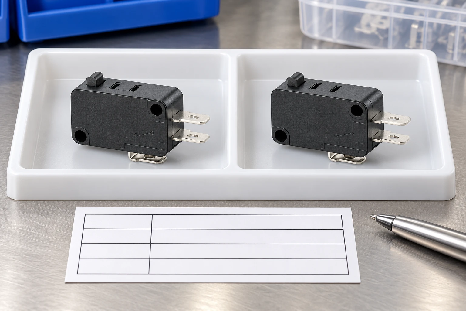 Two KW7 specimens in separate tray wells beside a blank lot record Two KW7 specimens in separate tray wells beside a blank lot record