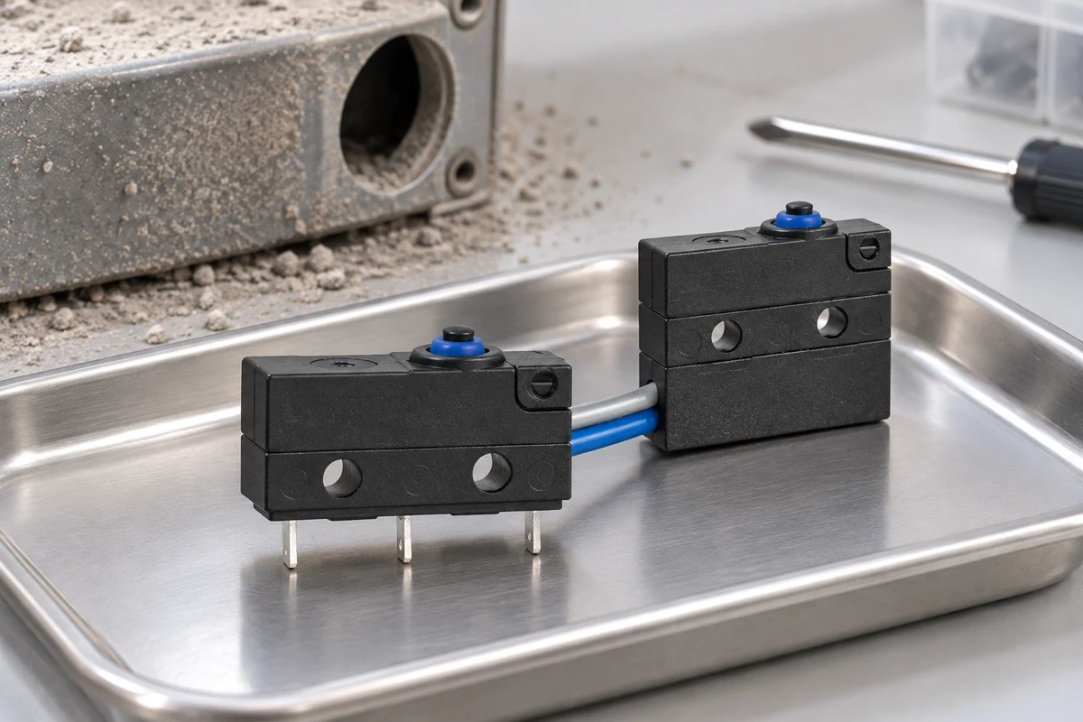 KW12F switch housings on an inspection tray with dust outside the switches