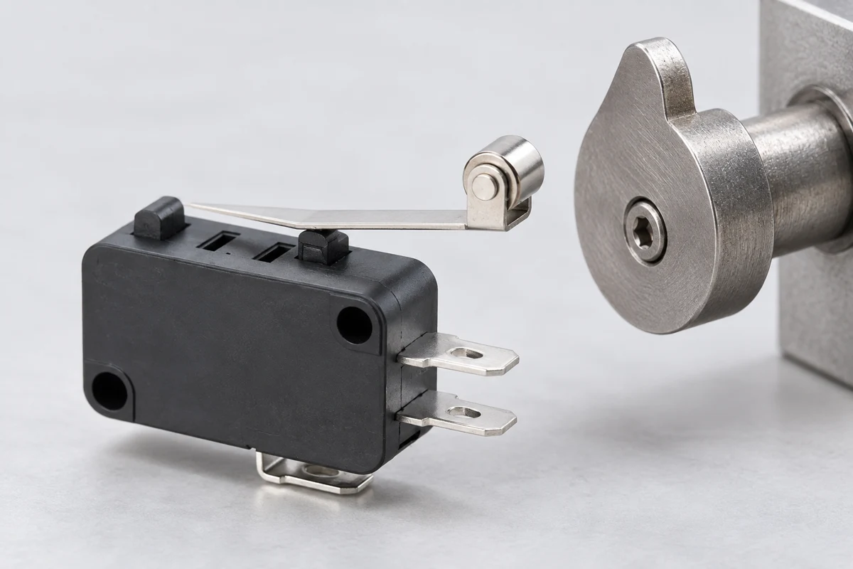 KW7 roller-lever switch beside an unmated mechanical cam