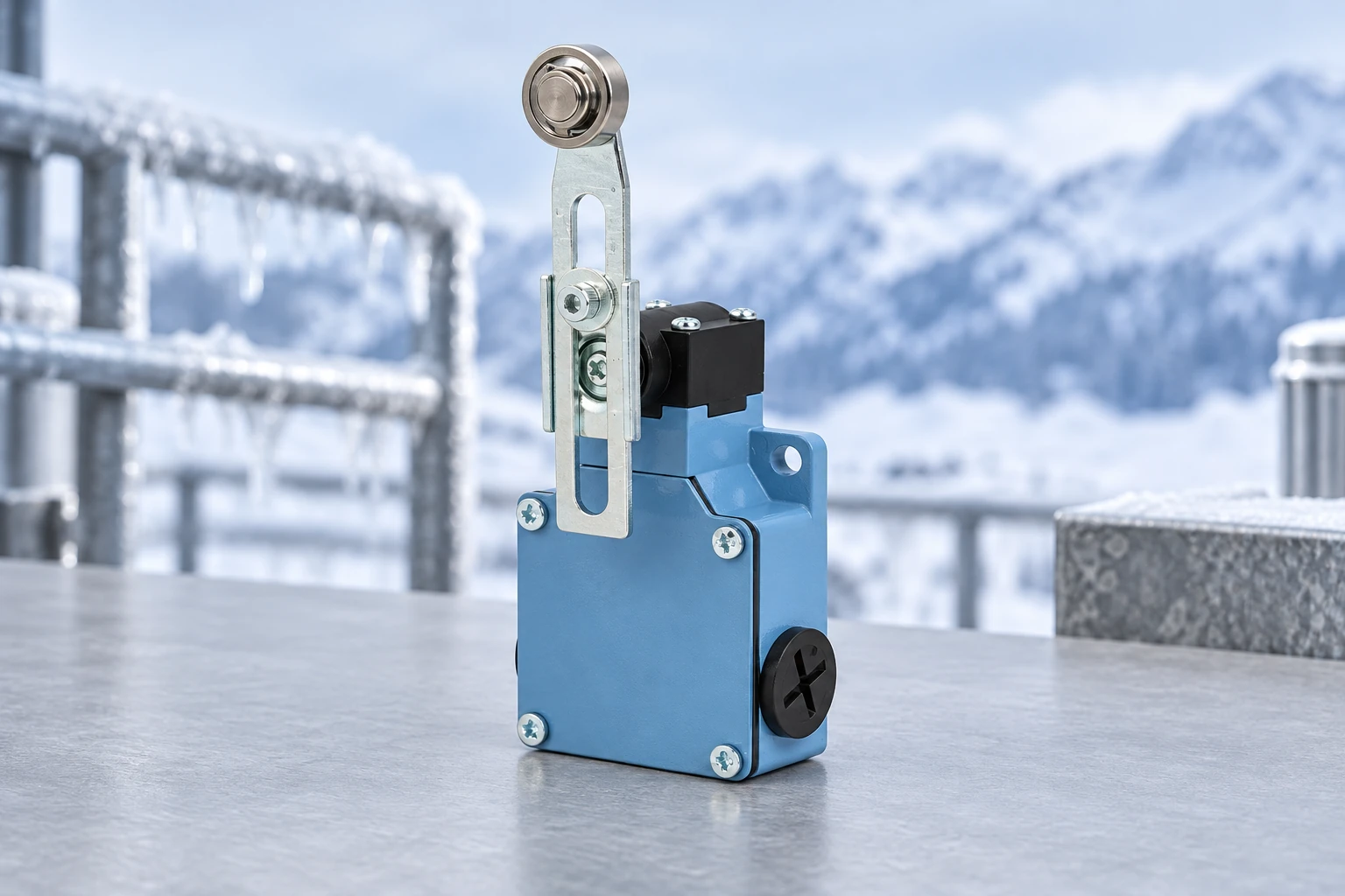 Limit Switch Icing: Separate Cold Ratings from Frozen Actuator Behavior 1 Dry LZ1 actuator in a winter-scene illustration; no qualification test is shown