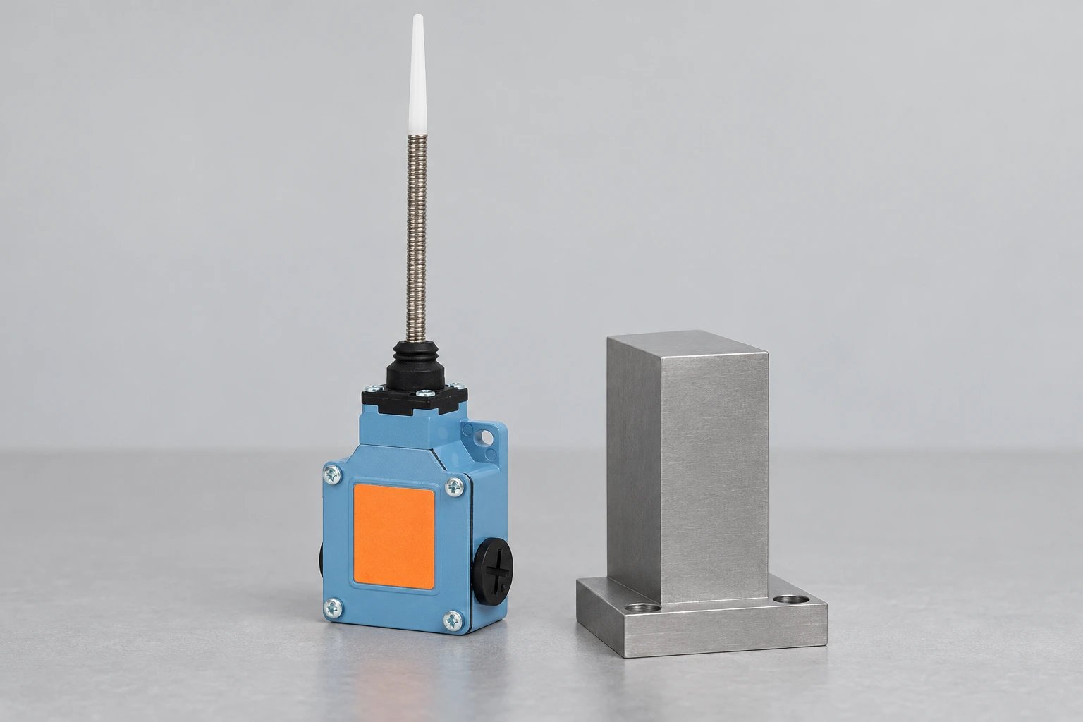 LZ1 spring-whisker position switch beside a separate mechanical target block