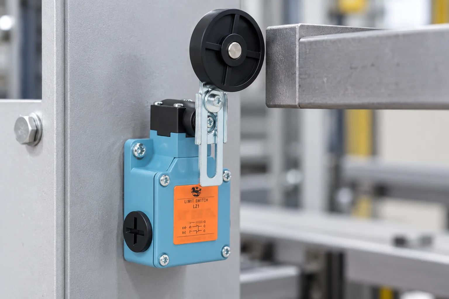 LZ1 roller-lever actuator detail LZ1 limit switch with roller-lever actuator showing the lever bracket and housing