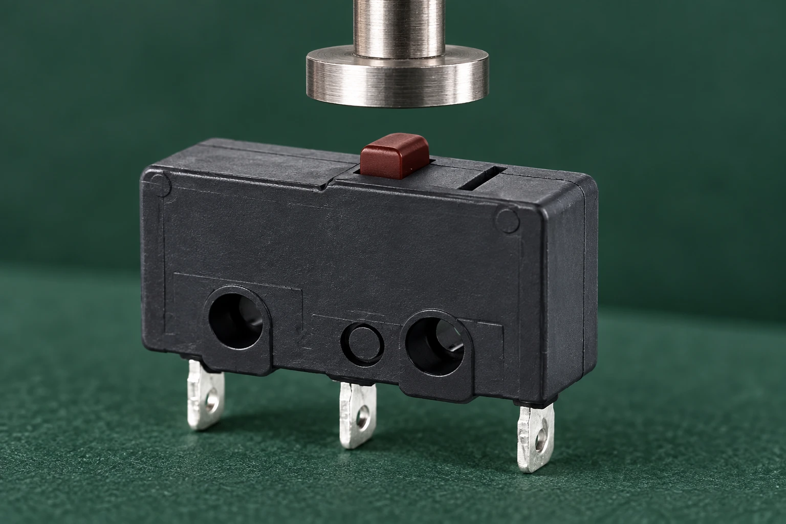 KW12 plunger micro switch below an isolated mechanical inspection fixture