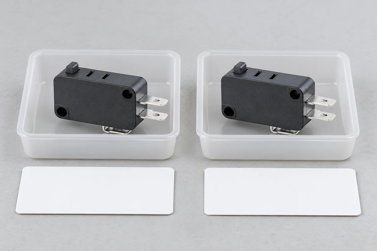 Separate KW7 specimens in individual trays beside blank identity cards