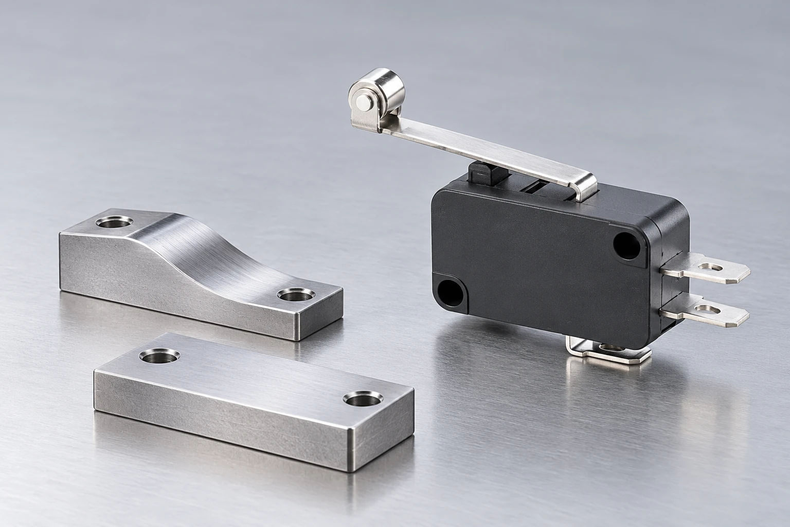 KW7 roller-lever switch beside separate ramp and dwell specimens