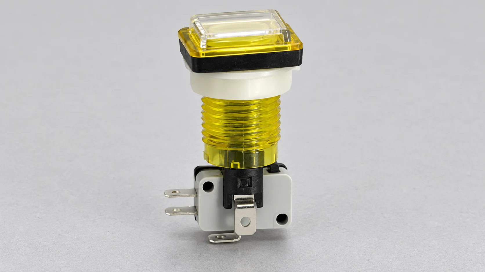 LEMA PBS push button with clear cap, yellow threaded barrel and three blade contact terminals LEMA PBS push button with clear cap, yellow threaded barrel and three blade contact terminals