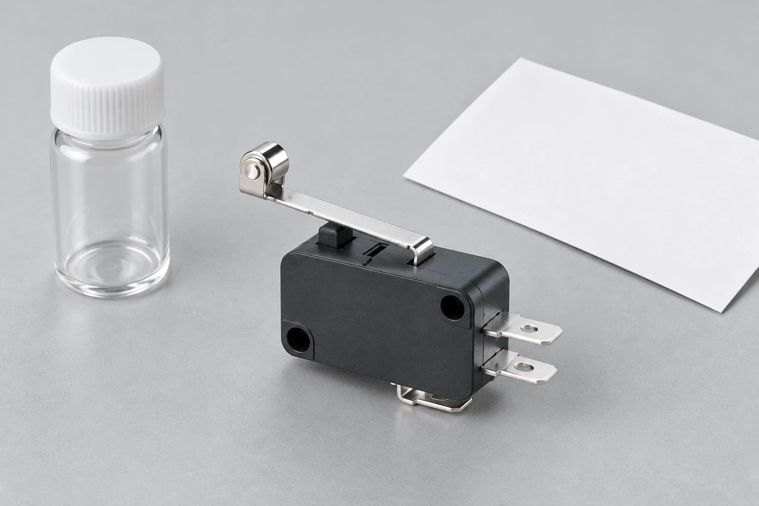 Halogen-Free Switch Declarations: Define Scope Before Accepting the Claim 2 KW7 sample beside a separate closed empty vial and blank card