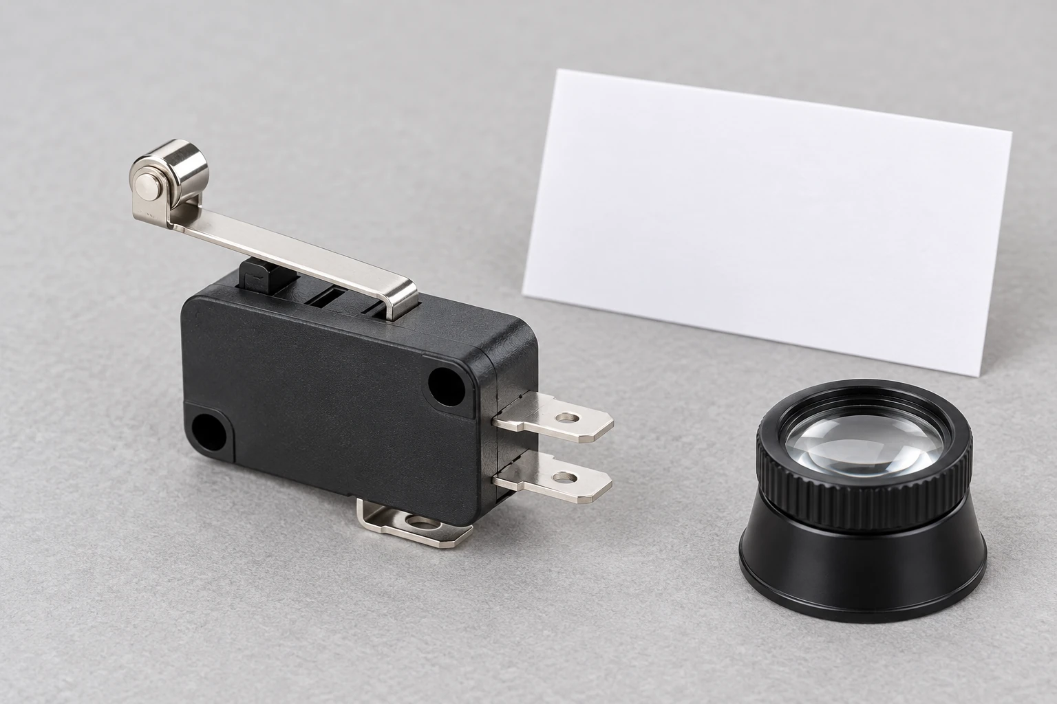 UL Listed vs UL Recognized Switches: Verify the Right Approval 1 KW7 roller-lever switch identity inspection beside a magnifying loupe