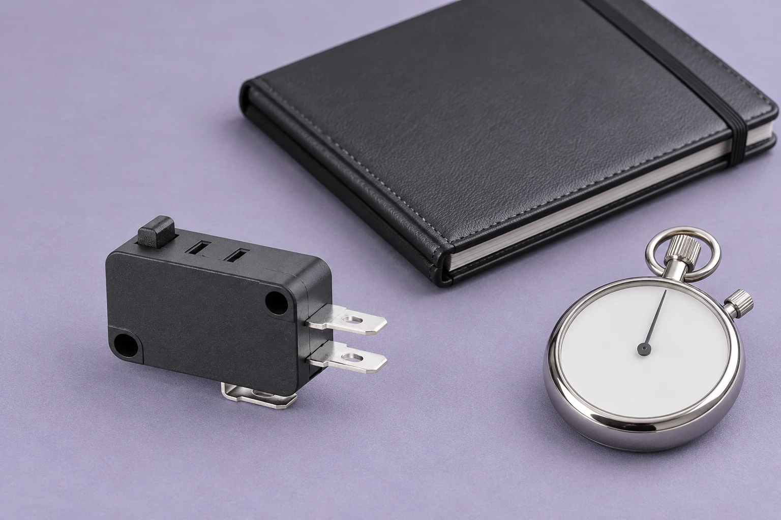 KW7 plunger micro switch beside a closed cycle log and disconnected timing instrument